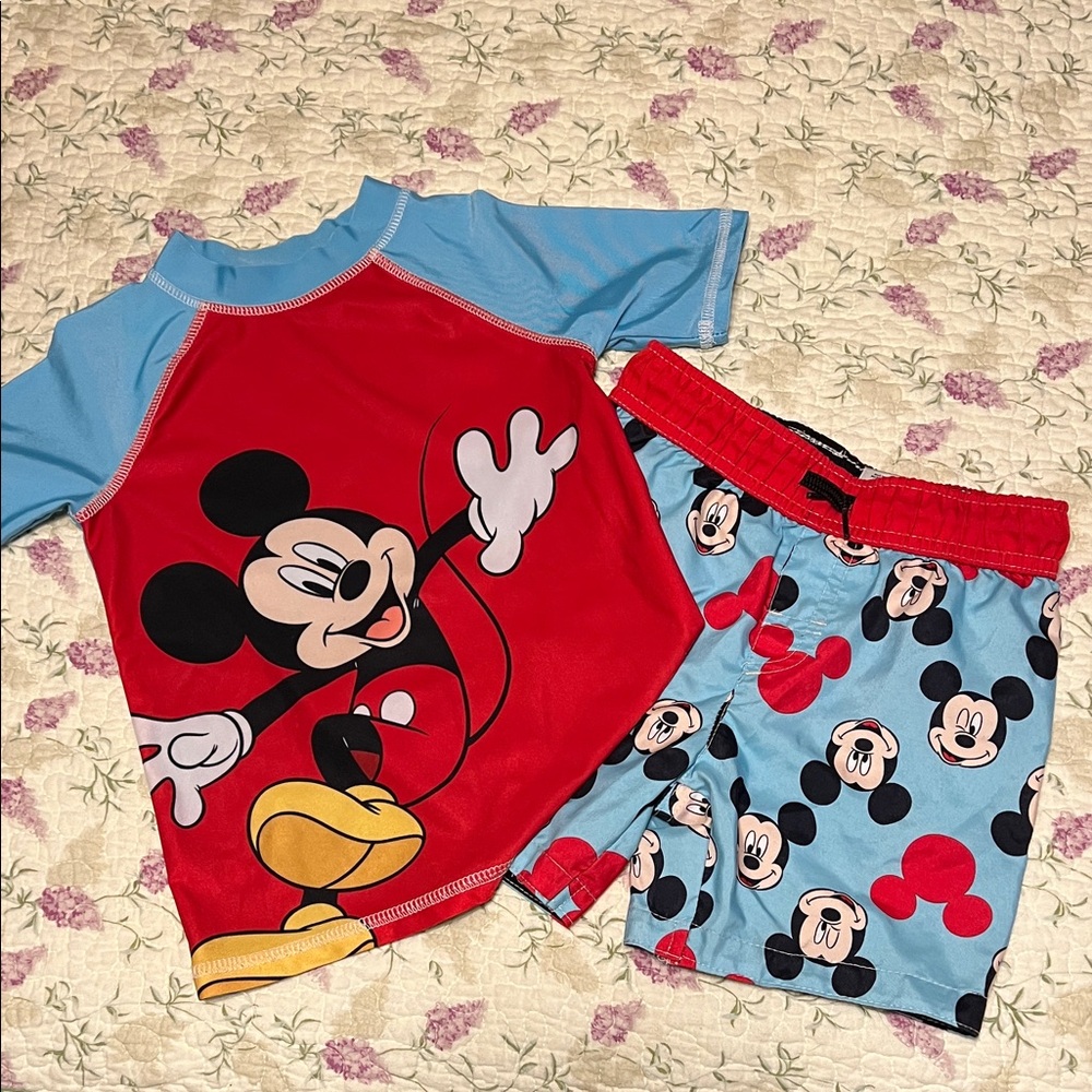 Disney Red and Blue Mickey Mouse Kids Swim Trunks